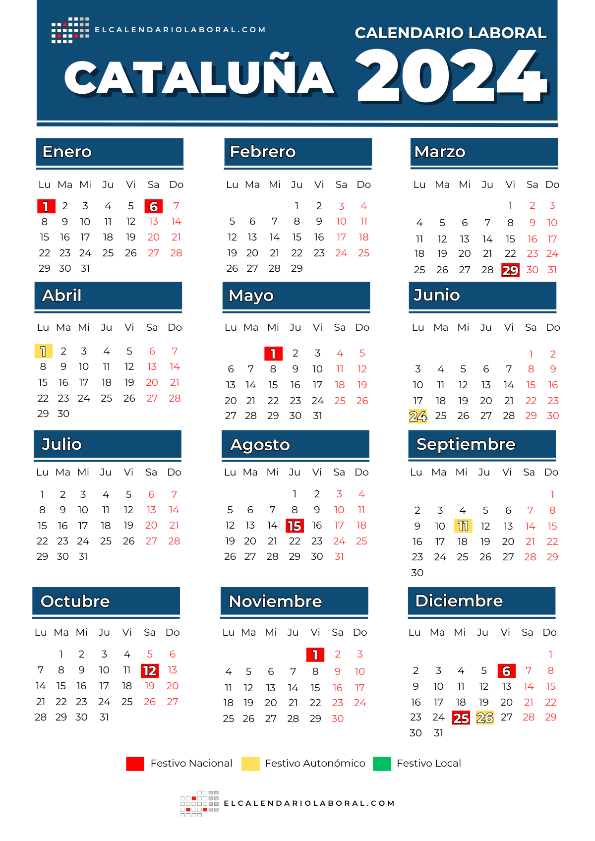 Calendario laboral de Cataluña todos los festivos de 2024