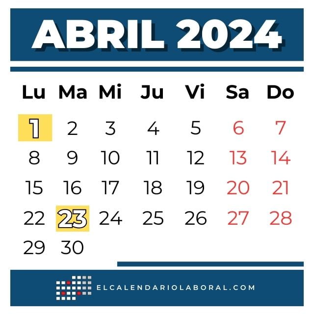 Calendario abril 2024 días festivos en España